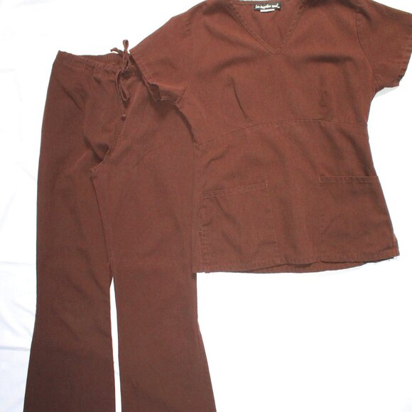 Los Angeles Rose Medical Scrub Set Top/Pants Size XS Brown - Picture 1 of 12